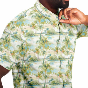 Palm Tree Breeze- Men's Short Sleeve Button Down Shirt