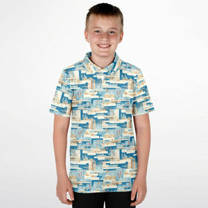 Mid Mod Blue- Kids Polo Shirt