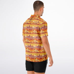 Skyline Sunset- Men's Spread Collar Short Sleeve Button-Down