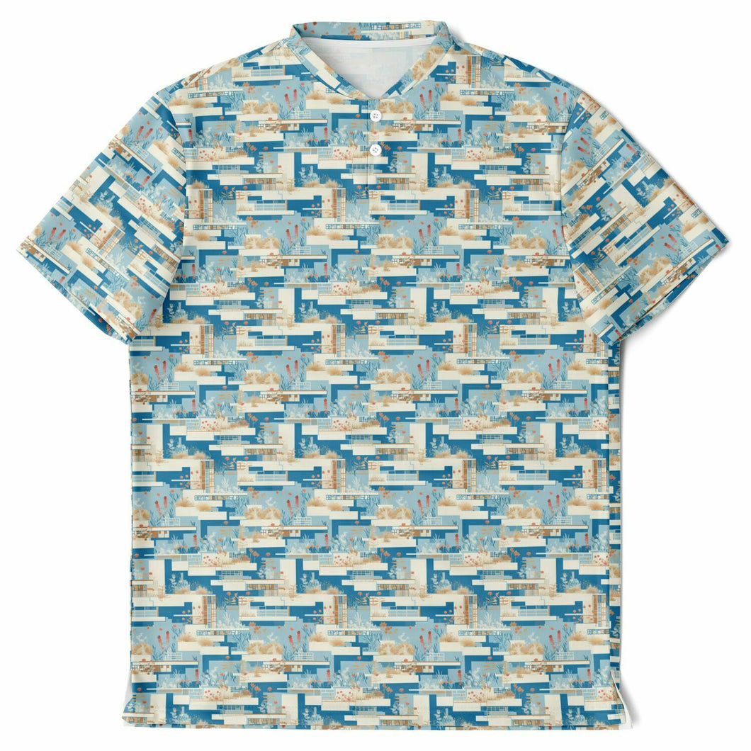 Blue Mid Mod- Mens Blade Collar Polo Shirt