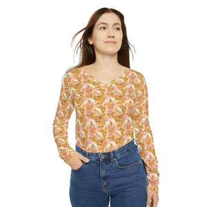 Women's Long Sleeve V-neck Shirt - Rosette Cranes