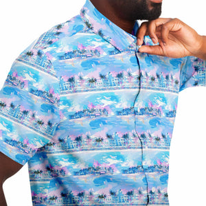 Mens Short Sleeve Button Down Shirt - Chill Wave