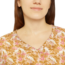 Load image into Gallery viewer, Women&#39;s Long Sleeve V-neck Shirt - Rosette Cranes