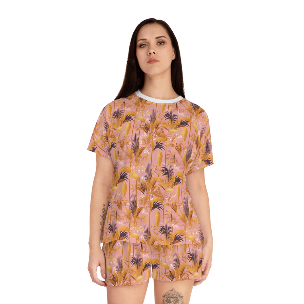 Women's Short Pajama Set - Tropical Fronds