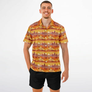 Skyline Sunset- Men's Spread Collar Short Sleeve Button-Down