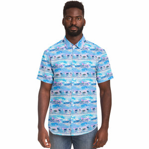 Mens Short Sleeve Button Down Shirt - Chill Wave