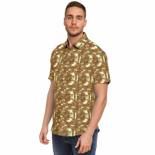 Warm Mid Mod- Mens Short Sleeve Button Down Shirt