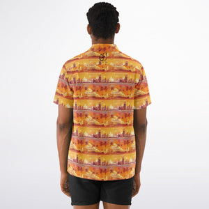 Skyline Sunset- Men's Spread Collar Short Sleeve Button-Down