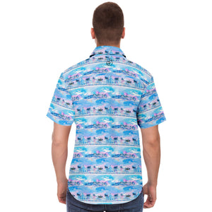 Mens Short Sleeve Button Down Shirt - Chill Wave