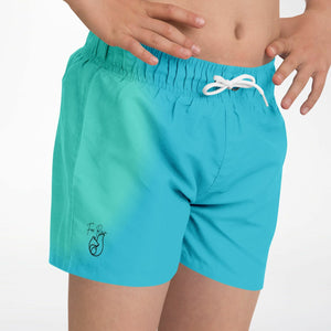 Kids Swim Trunks - Teal Blue Gradient
