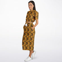 Load image into Gallery viewer, Cropped Short Sleeve Sweatshirt and Long Set – Golden Fronds