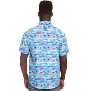 Mens Short Sleeve Button Down Shirt - Chill Wave