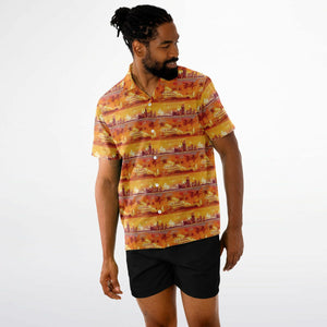 Skyline Sunset- Men's Spread Collar Short Sleeve Button-Down