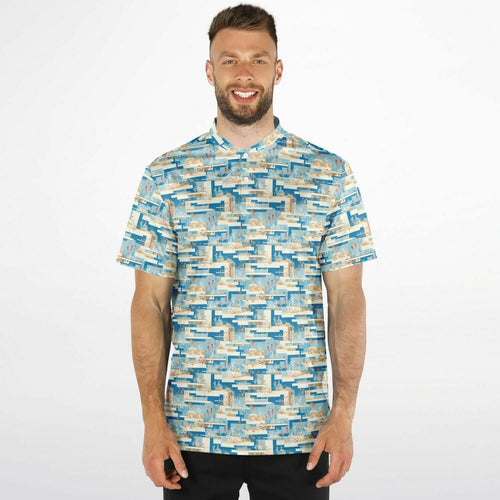 Blue Mid Mod- Mens Blade Collar Polo Shirt