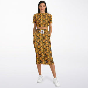 Cropped Short Sleeve Sweatshirt and Long Set – Golden Fronds