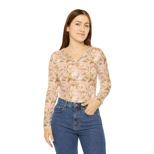 Women's Long Sleeve V-neck Shirt - Winter Sunbathing