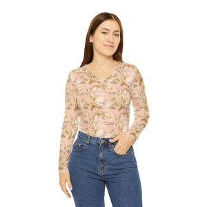 Women's Long Sleeve V-neck Shirt - Winter Sunbathing