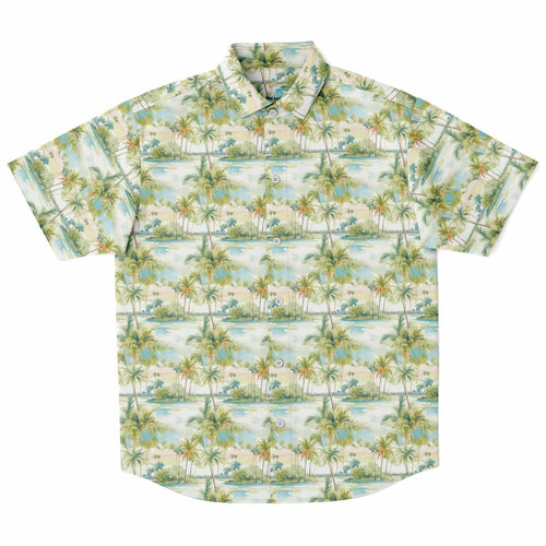 Palm Tree Breeze- Men's Short Sleeve Button Down Shirt
