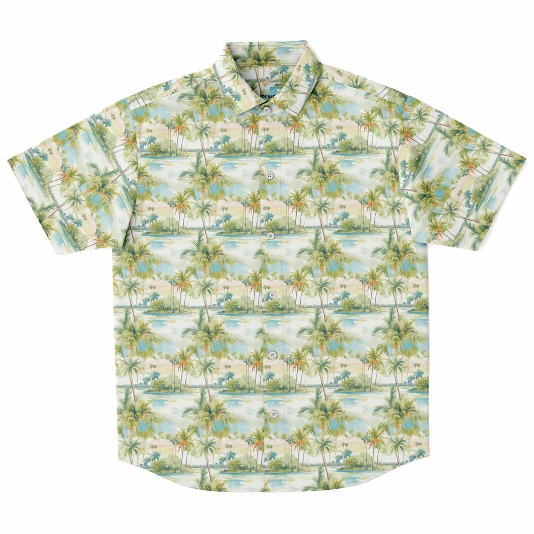 Palm Tree Breeze- Men's Short Sleeve Button Down Shirt