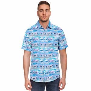 Mens Short Sleeve Button Down Shirt - Chill Wave