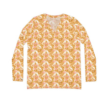 Load image into Gallery viewer, Women&#39;s Long Sleeve V-neck Shirt - Rosette Cranes