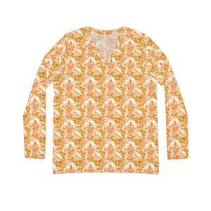 Women's Long Sleeve V-neck Shirt - Rosette Cranes