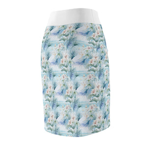 Tropical Blues- Floral Women's Pencil Skirt