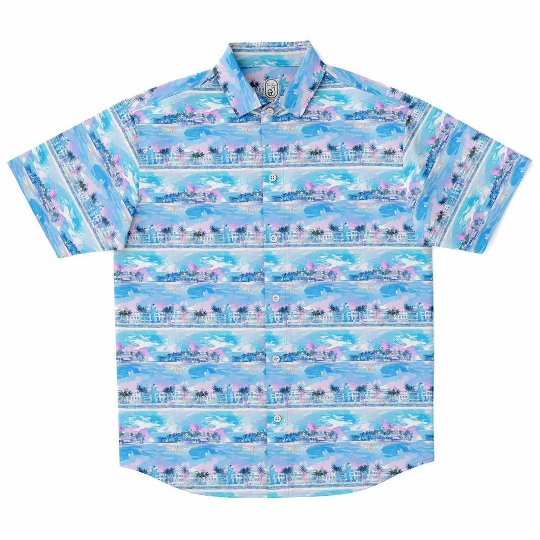 Mens Short Sleeve Button Down Shirt - Chill Wave