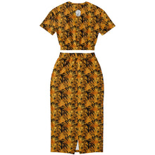 Load image into Gallery viewer, Cropped Short Sleeve Sweatshirt and Long Set – Golden Fronds