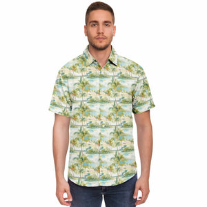 Palm Tree Breeze- Men's Short Sleeve Button Down Shirt