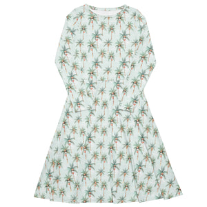 Festive Palms- long sleeve midi dress