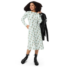 Load image into Gallery viewer, Festive Palms- long sleeve midi dress