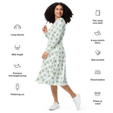 Load image into Gallery viewer, Festive Palms- long sleeve midi dress