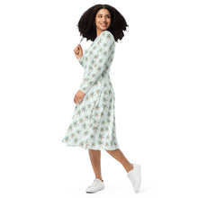 Load image into Gallery viewer, Festive Palms- long sleeve midi dress