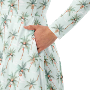 Festive Palms- long sleeve midi dress