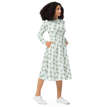 Load image into Gallery viewer, Festive Palms- long sleeve midi dress