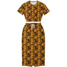Load image into Gallery viewer, Cropped Short Sleeve Sweatshirt and Long Set – Golden Fronds