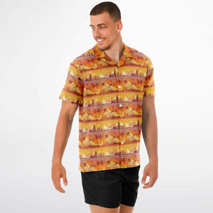 Skyline Sunset- Men's Spread Collar Short Sleeve Button-Down