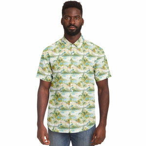 Palm Tree Breeze- Men's Short Sleeve Button Down Shirt