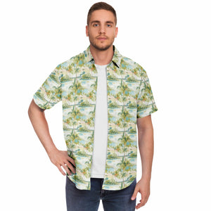 Palm Tree Breeze- Men's Short Sleeve Button Down Shirt