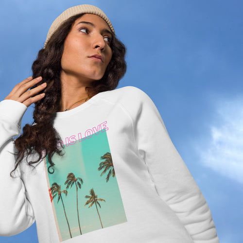 God is Love- Unisex organic raglan sweatshirt