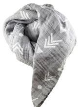 Load image into Gallery viewer, Lightweight Baby Blanket- 2 Pack with Travel Bag- Gray Polka Dot and Arrow Print