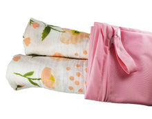 Load image into Gallery viewer, Lightweight Baby Blanket- 2 Pack with Travel Bag- Blush Floral Print