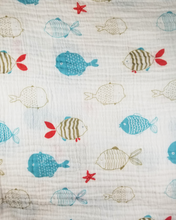 Load image into Gallery viewer, Lightweight Baby Blanket, 2 Pack, Travel Bag (Fish Print and Gray Zigzag)