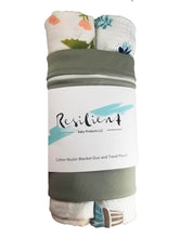 Load image into Gallery viewer, Lightweight Baby Blanket- 2 Pack with Travel Bag- Blush Floral and Blue Cactus